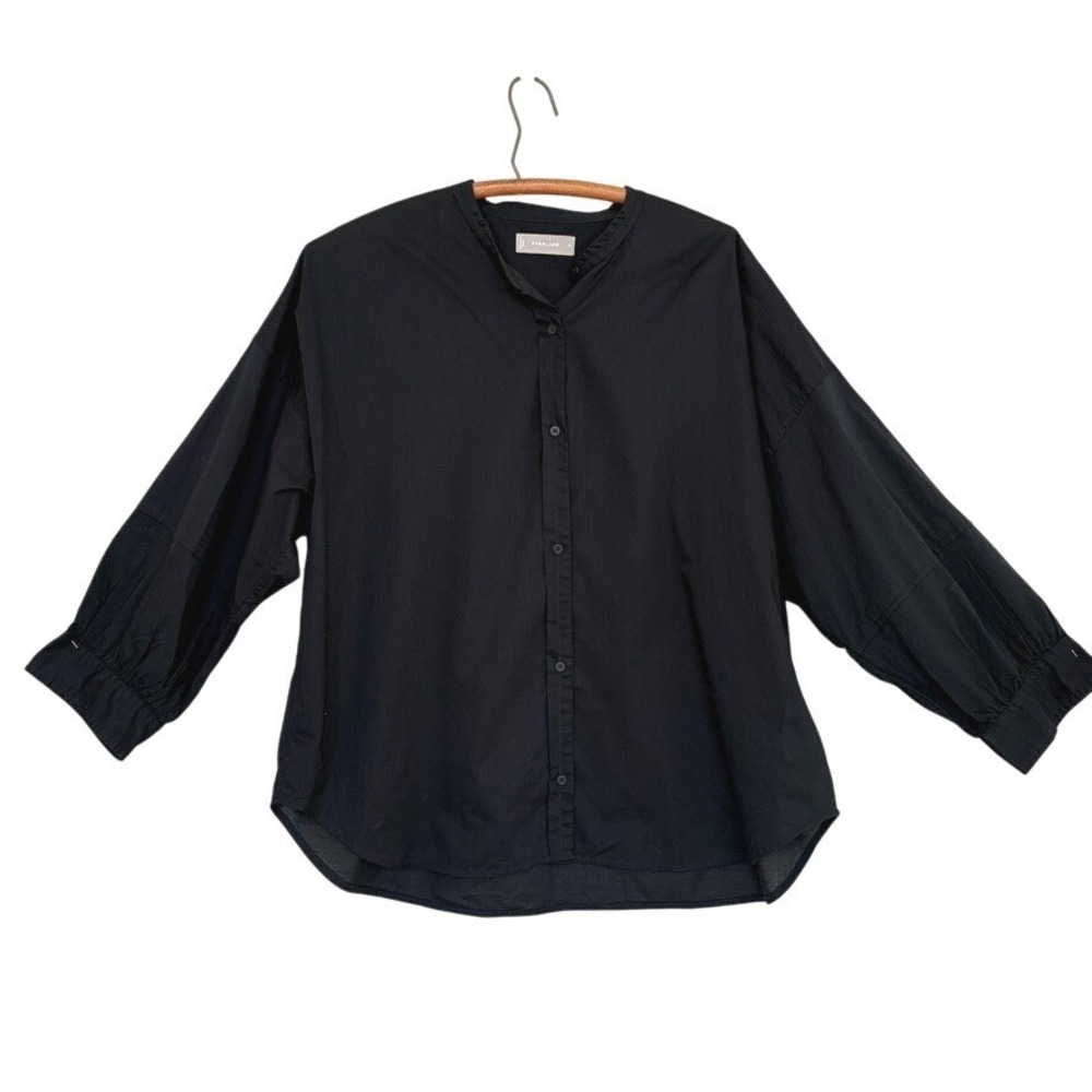 EVERLANE Black Poplin Cotton‎ Button up Oversized Shirt Minimalist Capsule Sz 16